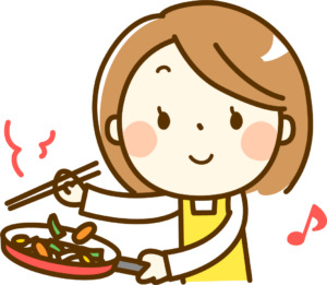 調理している女性のイラスト