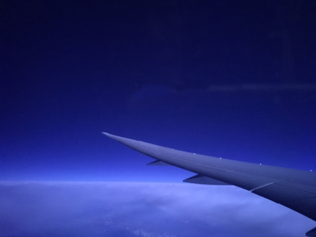 フライト中の飛行機の窓から見える翼