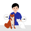 獣医師とマイクロチップを装着した犬猫のイラスト