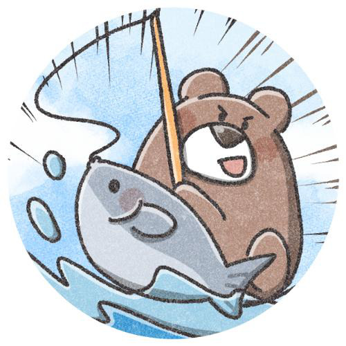 釣りのイラスト。北海道でクマが釣りをしている